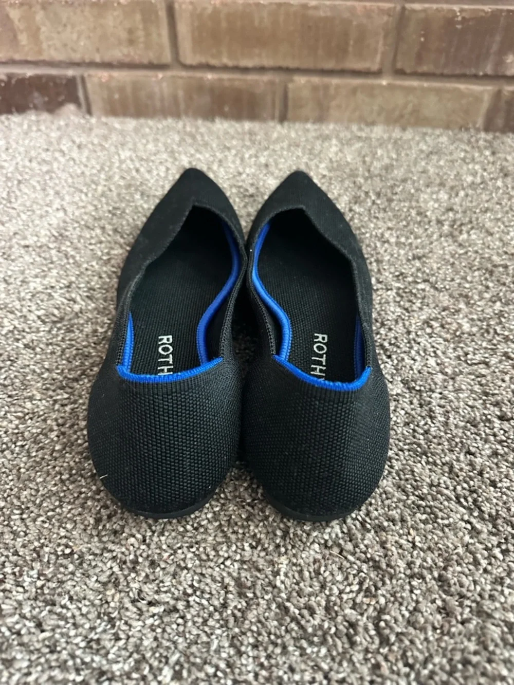 Rothy's Black Pointed Knit Flats with Blue Accent
